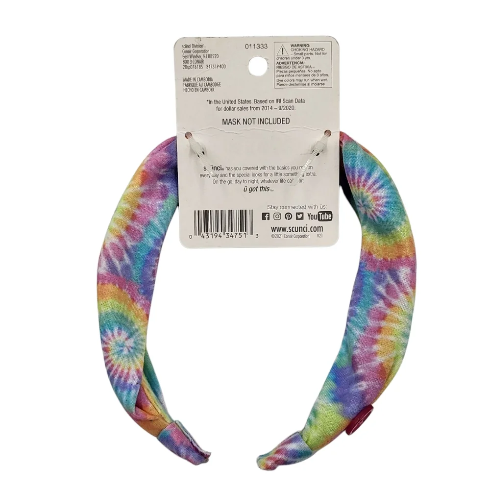 Scunci U Got This‎ Headband with Buttons for Mask 3 Pcs Multicolor Tie Dye Set
